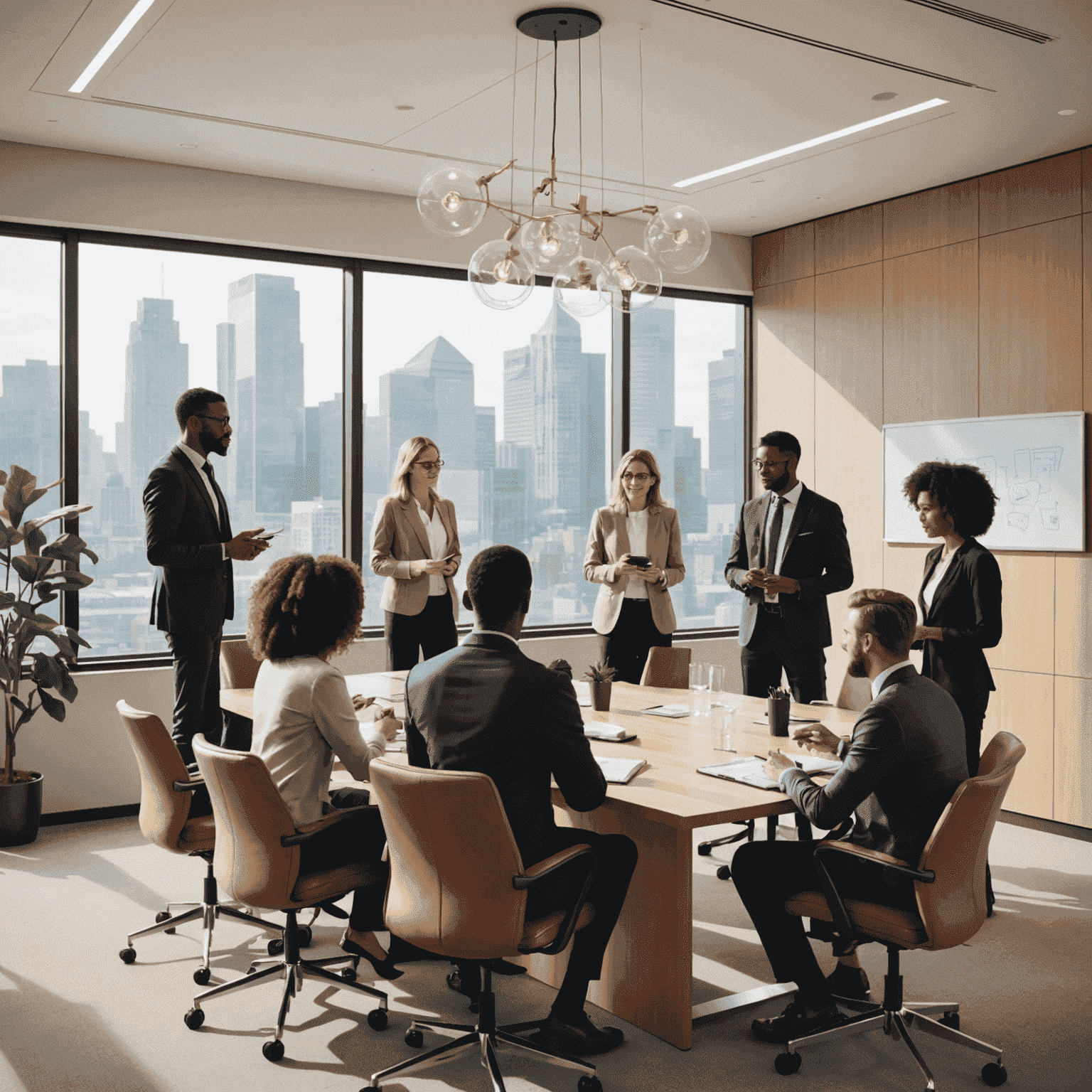 A group of engaged employees collaborating in a meeting room